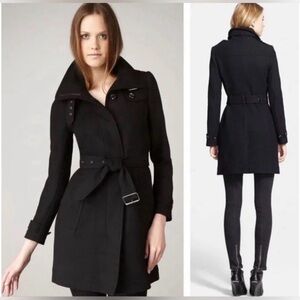 Burberry Britt Black Belted Wool Trench Coat